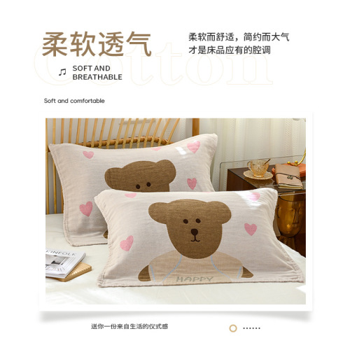 Cartoon Gauze Home Use Pillow Case with Four Seasons Thick Cotton Pillow Cover for Couples and Students