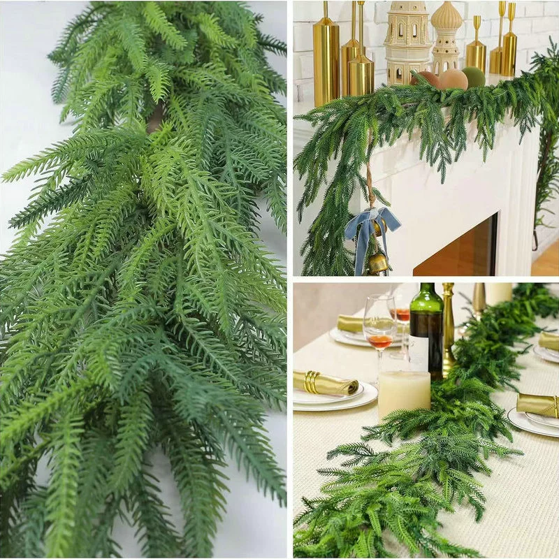 Imitation realistic soft gel pine Christmas wreath vine pine needle wall hanging home decor Christmas plastic greenery wholesale