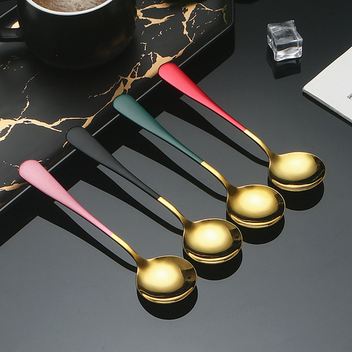 Stainless steel Internet celebrity spoon cute No. 3 round spoon home breakfast soup spoon watermelon spoon coffee dessert stirring spoon