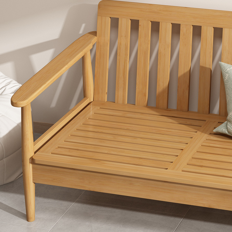 Sofá de madera maciza de estilo japonés pequeño apartamento combinación de tres asientos muebles sala de estar invierno y verano de doble uso de registro simple sofá de tela