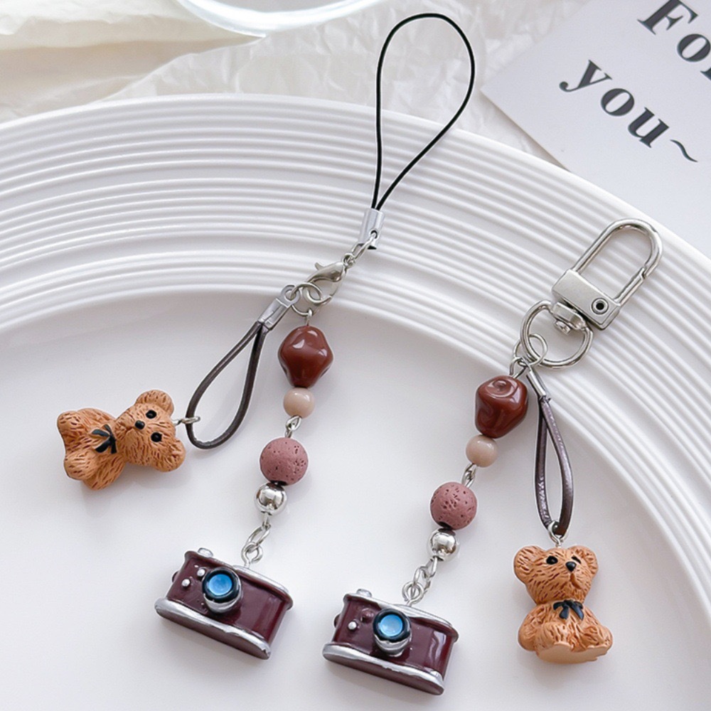 Retro Camera Beaded Mobile Phone Chain Creative Bag Hanging Key Chain Bear Ccd Hanging Chain Accessories