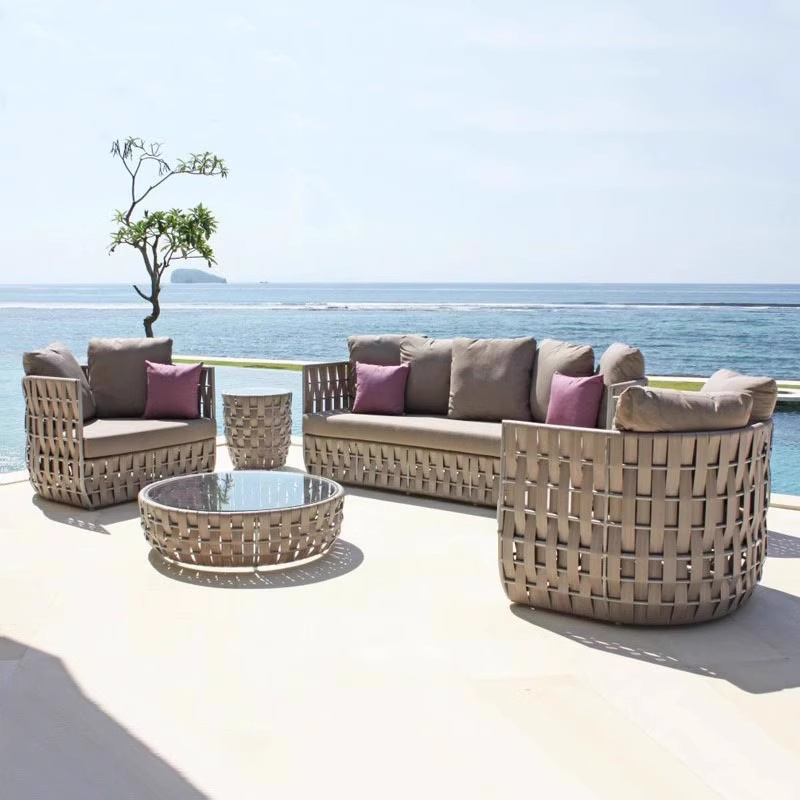silla de caña al aire libre impermeable patio jardín imitación de muebles de caña sala de estar balcón al aire libre sofá mesa de té combinación de tres piezas