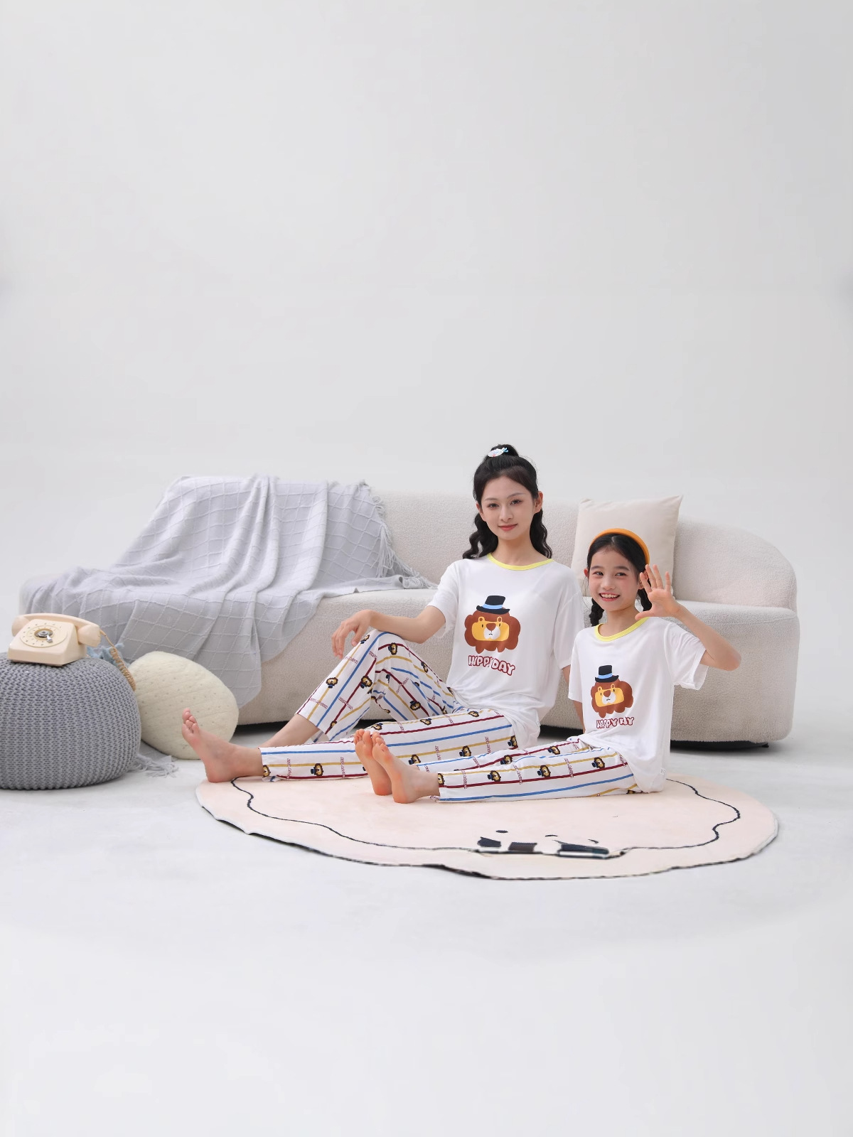 Traje modal para niños Traje delgado de verano de manga corta con aire acondicionado Traje para niños grandes y niñas Ropa de hogar Pijamas Conjunto para padres e hijos
