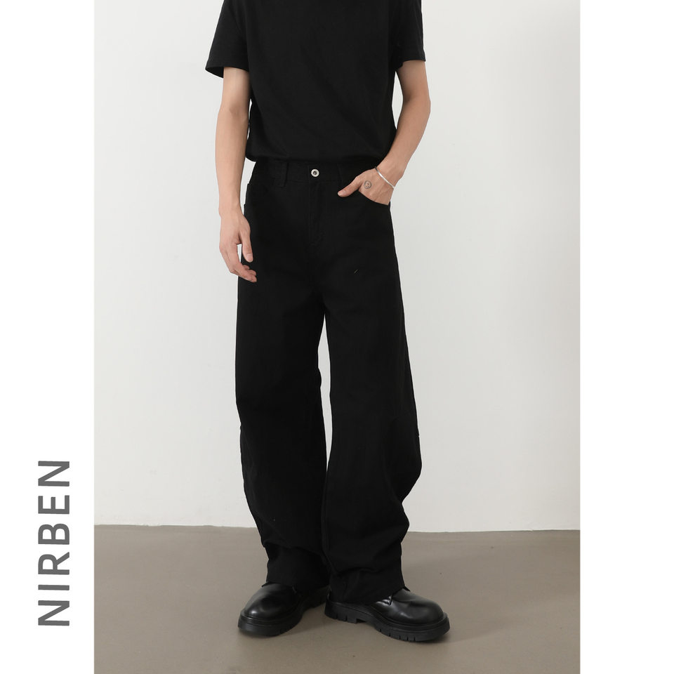 Quần jeans nam ống rộng lưng thun nửa, dáng suông thoải mái — Màu xanh quân đội, màu xám nhạt, màu xám đen, đen