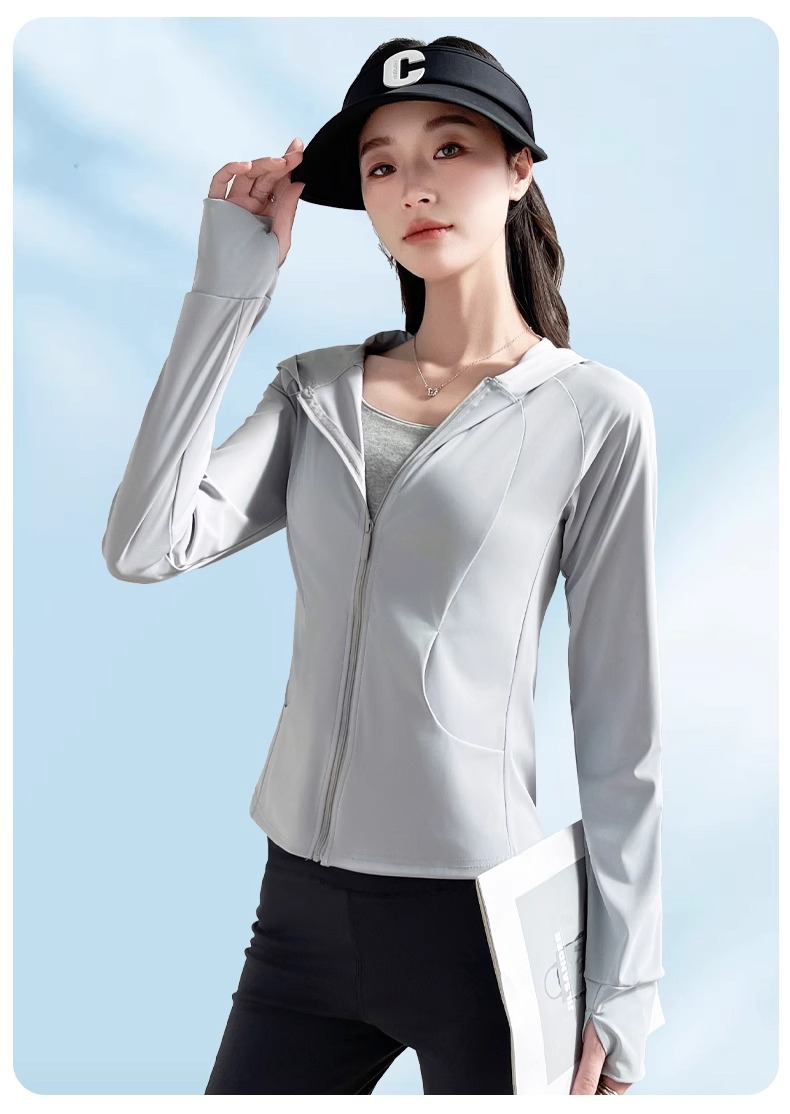 Áo chống nắng nữ mát lạnh sợi lụa, mỏng nhẹ chống tia UV, kiểu dáng ôm sát, phù hợp thể thao ngoài trời — bong bóng xanh chi tiết 29