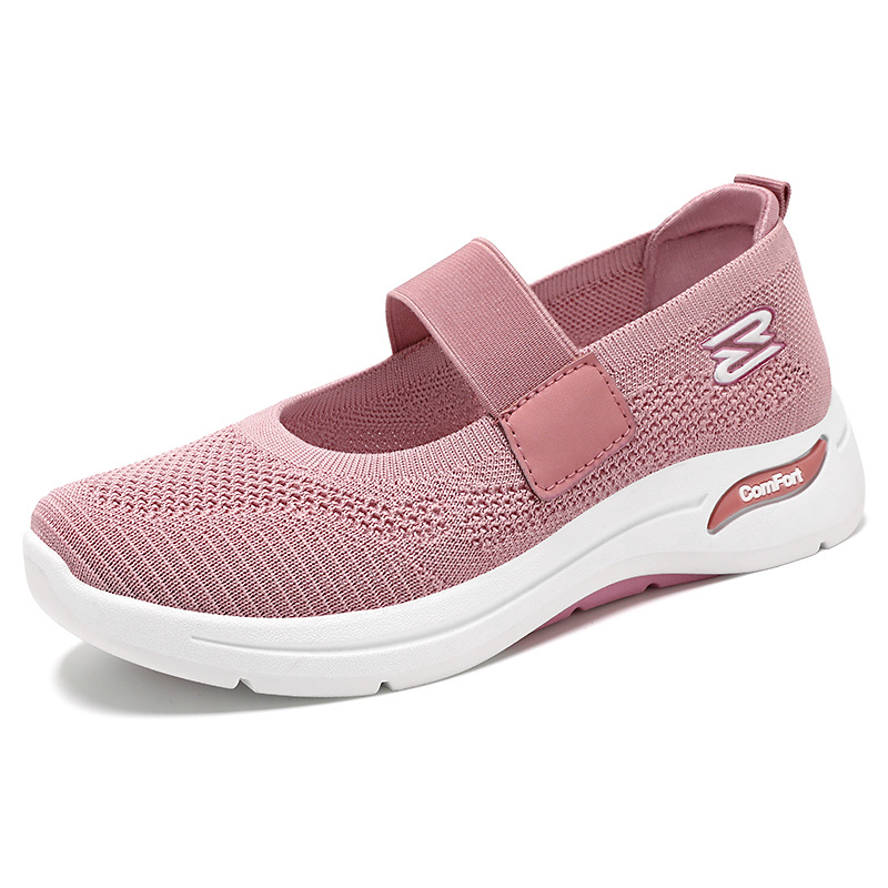 Zapatos de mujer verano nuevo estilo pantuflas ropa exterior de mujer transpirable de un pedal zapatos casuales de fondo suave tejido volador medio arrastre zapatos individuales mujeres