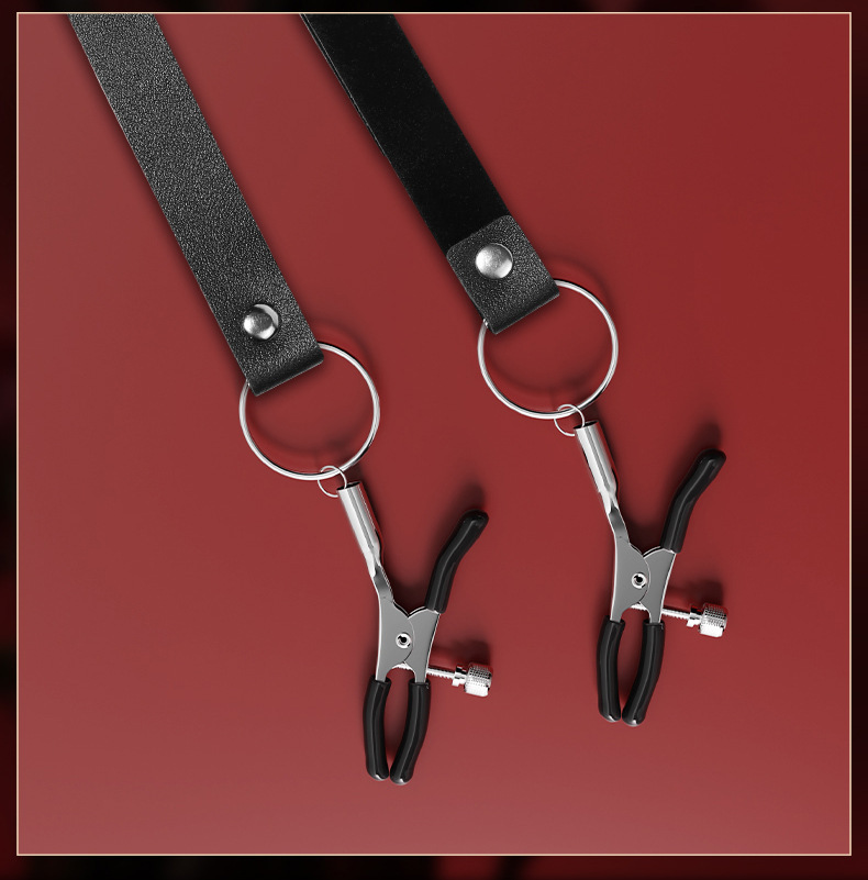 SM Breast Clamps in Black PU Leather and 304 Stainless Steel for Adult Couples — detail image 22