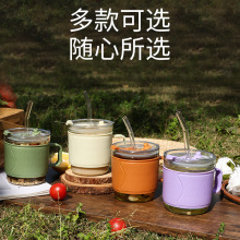 迷你把手玻璃杯隔热防烫便携吸管杯家用350ml水杯新款ins风双饮杯