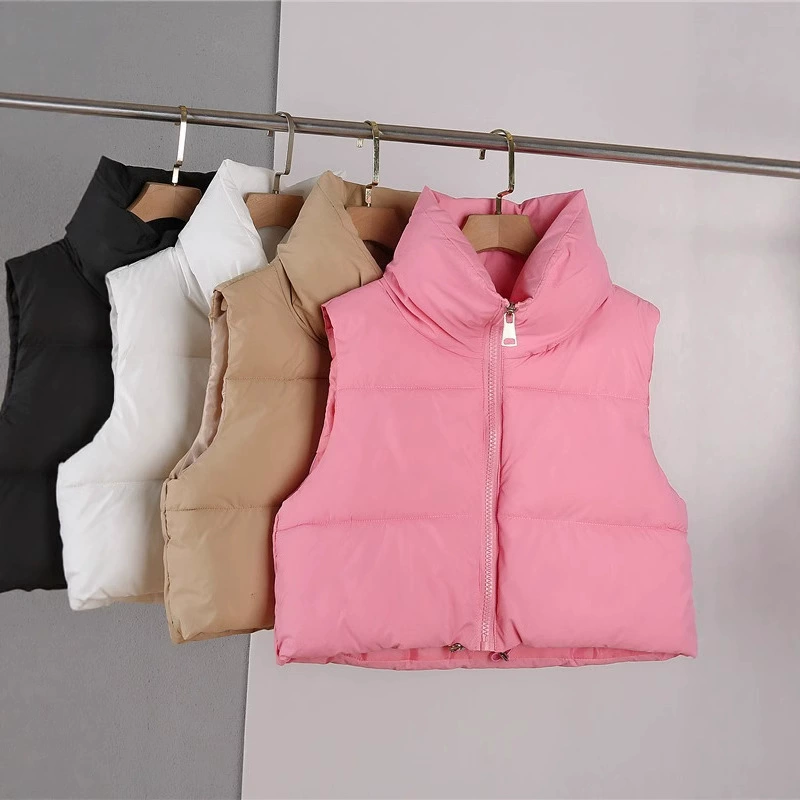 Индивидуальный укороченный пуховый жилет 2025 года, новый европейско-американский стиль, однотонный, осенне-зимний, легкий и теплый.
