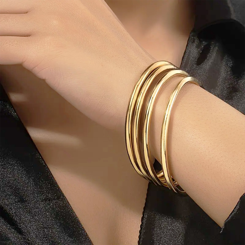 Cross-Border Popular Elegant and Simple Circle Multi-Layer Geometric Cuff Bracelet Unisex Shiny Fashion Wholesale