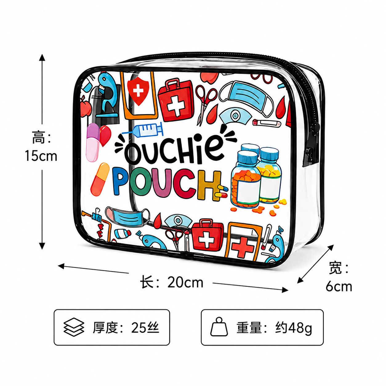 Bolsa de Aseo Transparente de PVC Impermeable con Cremallera para Viajes y Artículos de Tocador