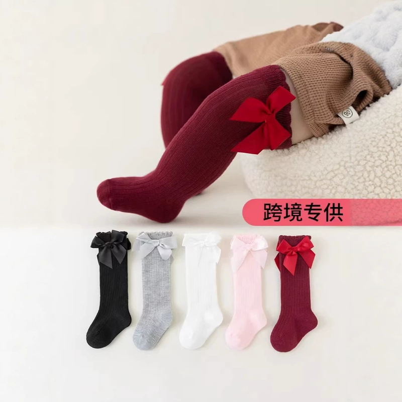 Baby Socks Spanish Style Knee-High Large Bow Dress Socks for Girls Student Princess Pink Socks Loose Cuff Manufacturer