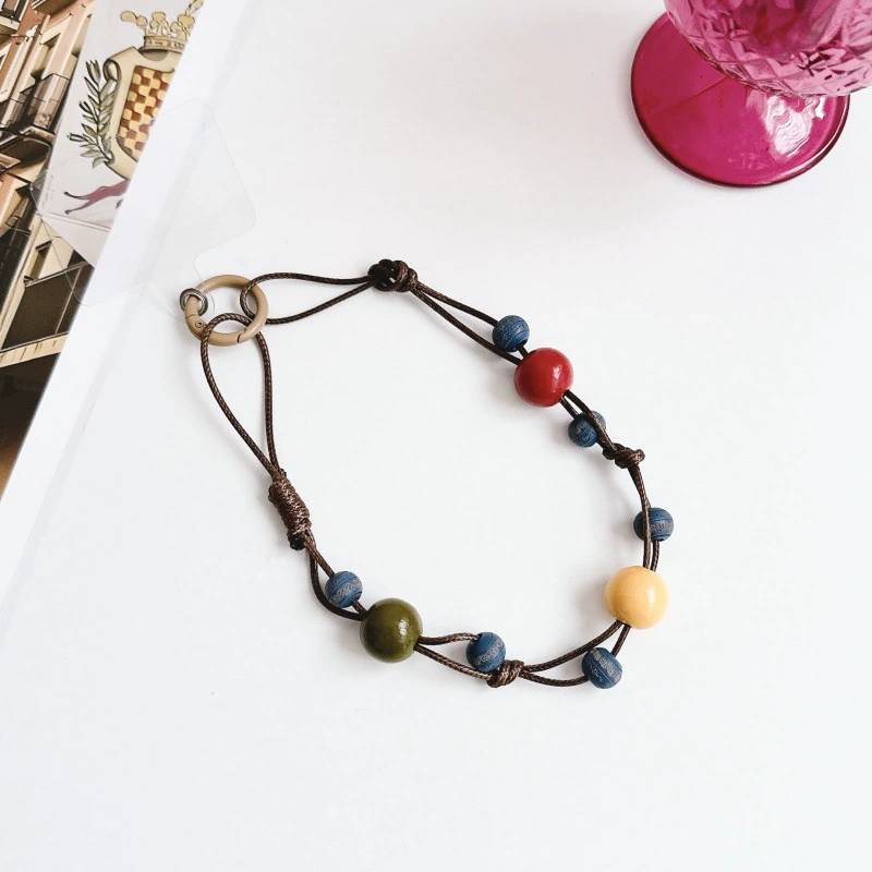 Retro wooden beads, mobile phone, protective strap, handheld pendant, handle