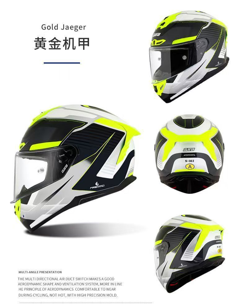 Gsb-S361-Motorcycle Full-Face Helmet, Imitation Racing Helmet Shape, Breathable and Ventilated Lining, Suitable for All Seasons, with Reserved Earphone and Eye Slots