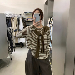 韩系撞色条纹配披肩打底针织衫女秋冬洋气内搭毛衣可外穿长袖上衣