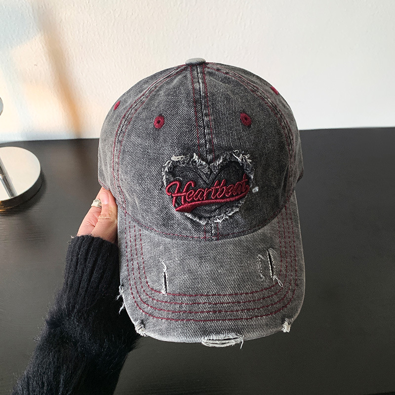 Amor lavado con agua gorra de béisbol de vaqueros mujer retro agujero viejo gorro ancho gorro gorra gor