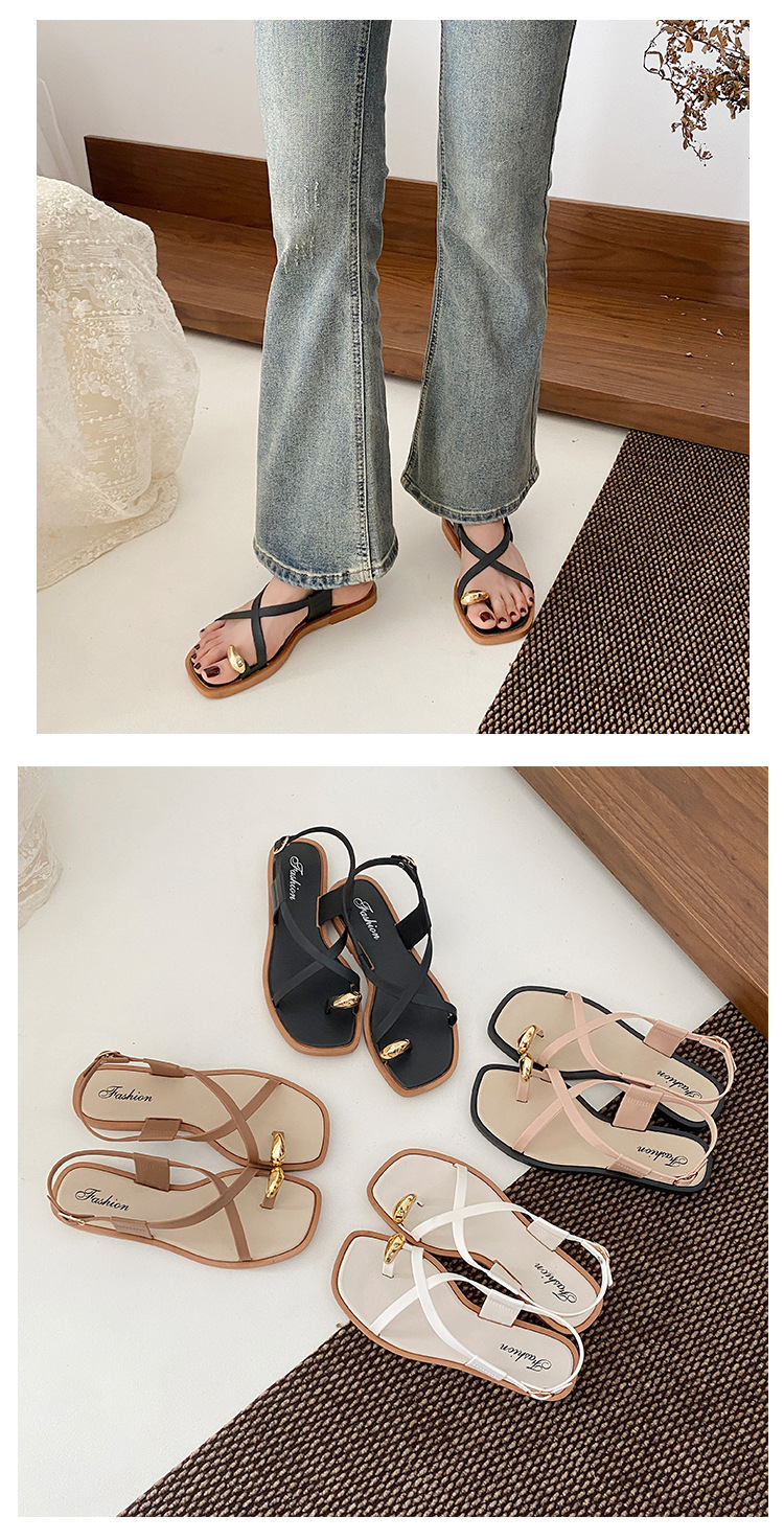 Roman-style Women's 2026 Summer New Model, Outdoor Wear, Non-slip, Trendy Hollow-out Flat PVC Thong Sandals For Women_vogvips.com