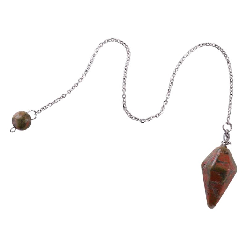 Cross-border Explosions Natural Stone Stainless Steel Amethyst Pendulum Hexagonal Tapered Pendant Energy Original Stone Crystal Pendant