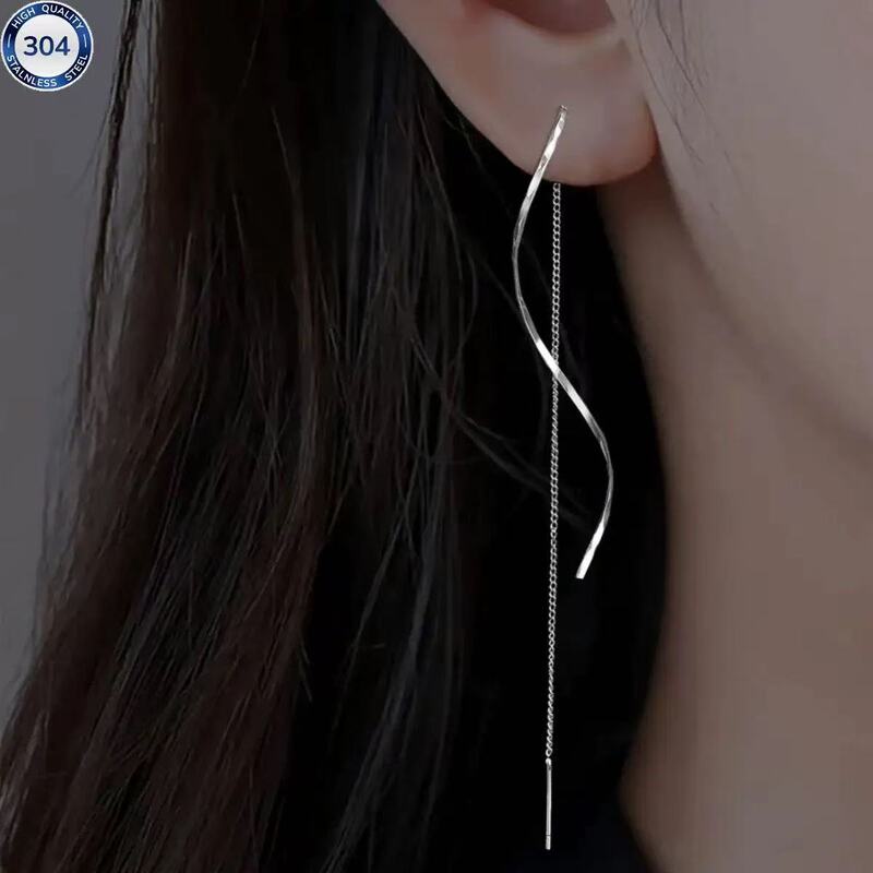 韩版个性简约曲线螺旋波浪耳线长款耳环女式气质时尚显脸瘦耳饰品|undefined