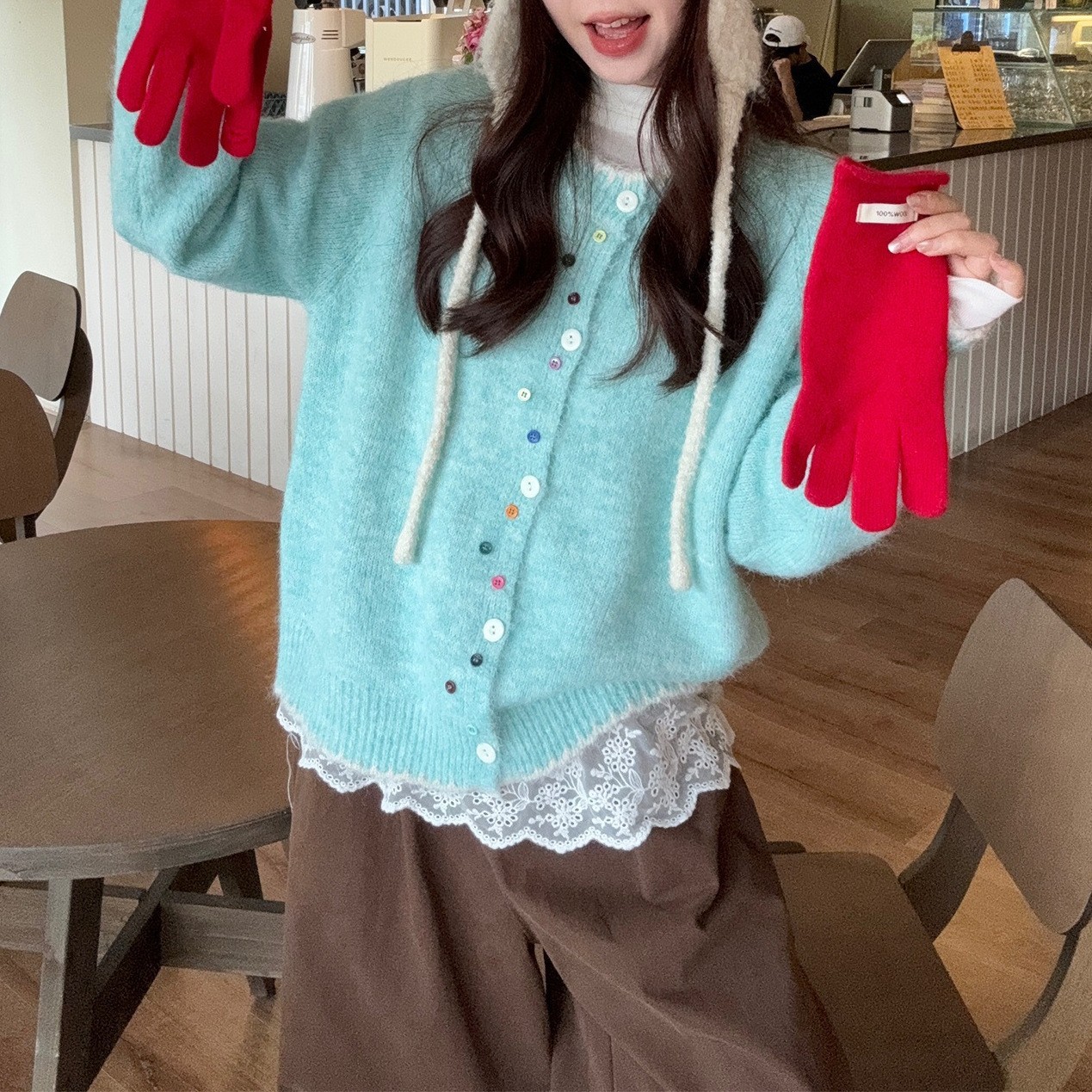 Ys Korean Versatile Sweet Niche Age-Reducing Elegant Long-Sleeved Sweater Women's Autum Versatile Loose Knitted Cardigan Top