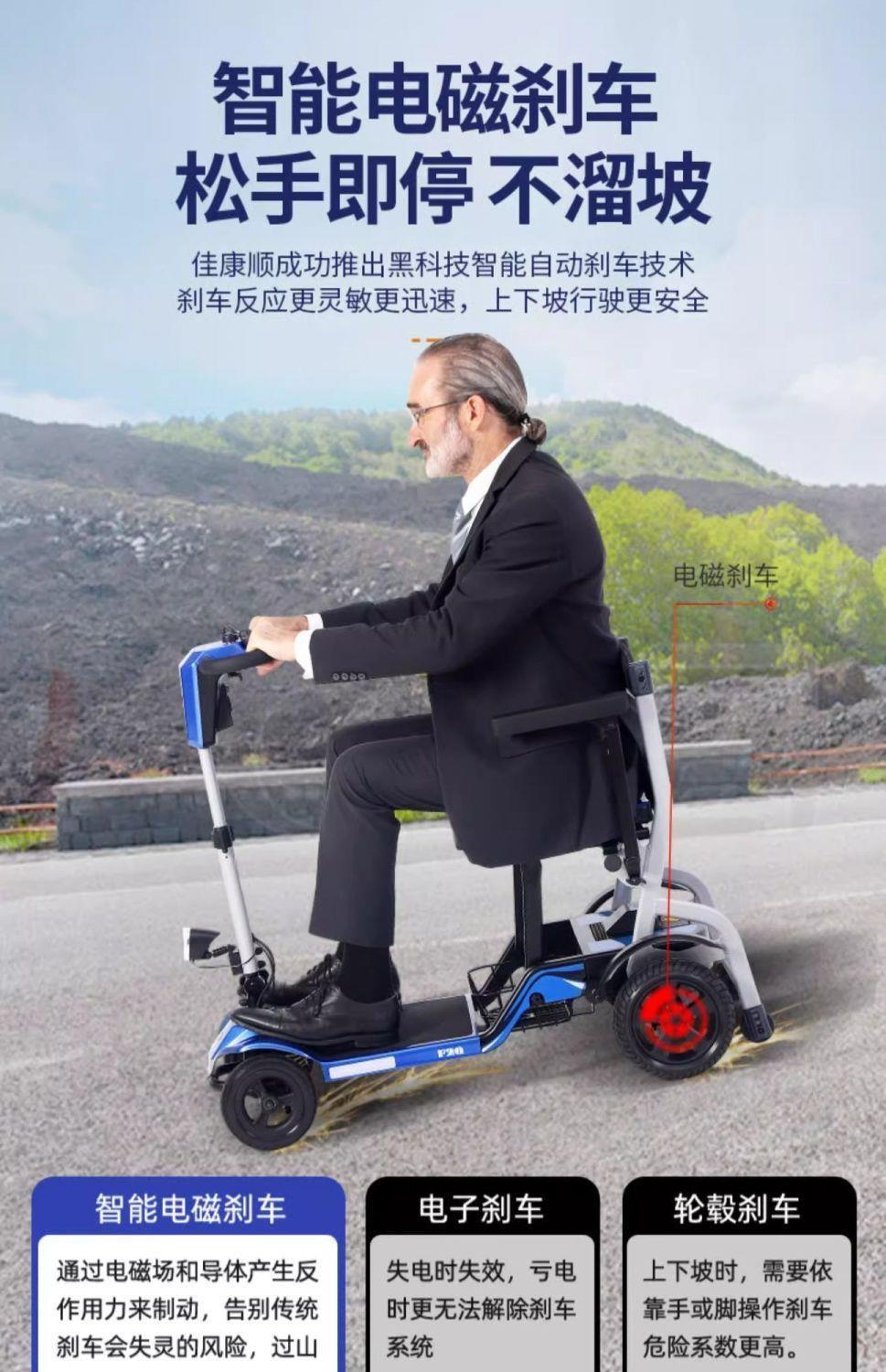 Lightweight Folding Mobility Scooter for the Elderly, Four-Wheel Electric Vehicle, Smart Power-Assisted Vehicle for Travel and Boarding a Plane