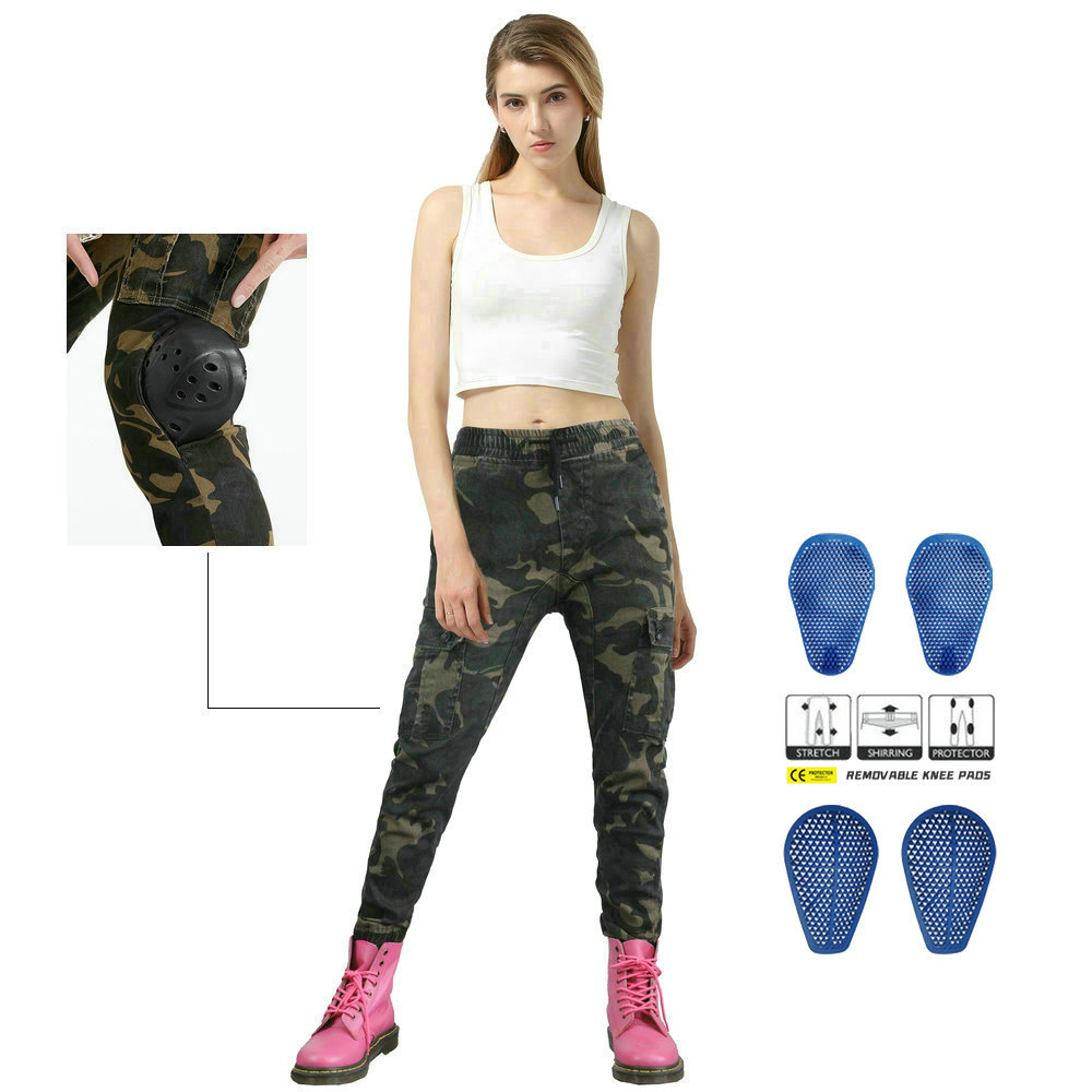 LOONG BIKER camuflaje pantalones de motocicleta resistentes a las caídas pantalones de motocicleta pantalones de montar en motocicleta equipo de protección de silicona para mujer
