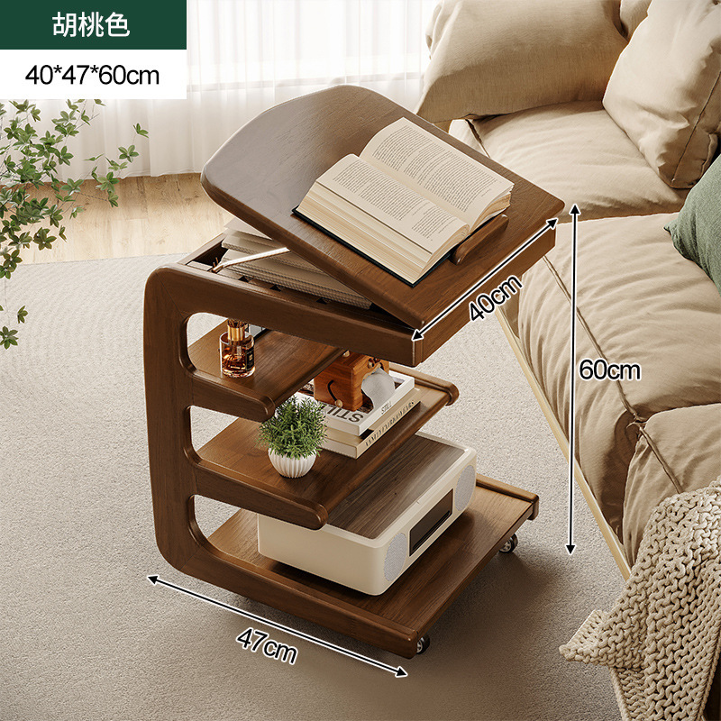 Estante al lado de la cama Dormitorio de madera maciza multicapa con ruedas Mesa al lado de la cama con sofá de sala de estar móvil