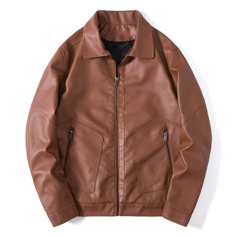 Men's clothing PU leather stand collar short leather jacket Korean version slim motorcycle leather jacket trendy men's coat winter wear_voghion.com