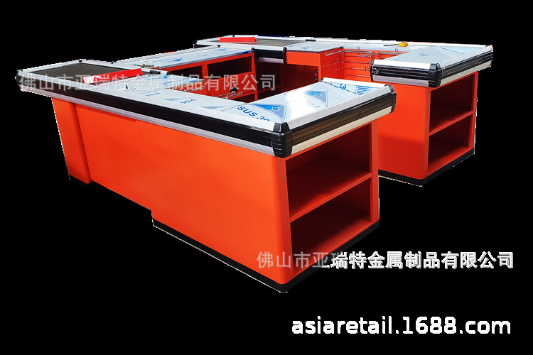 佛山工厂直销超市美国美洲电动收银台收银柜台铝合金包边不锈钢