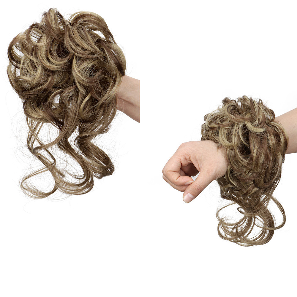 Anillo de pelo de bordilla cola de caballo esponjosa natural desorden cabeza de pelo elástico rizado anillo de pelo simulado peluca cola de caballo