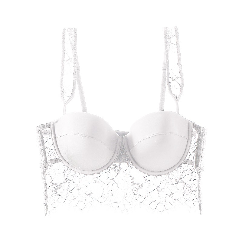 Conjunto de lingerie estilo francês com detalhes em renda, top frente única, sutiã push-up sem costas, lingerie sexy para mulheres, roupa íntima e pijama._voghion.com