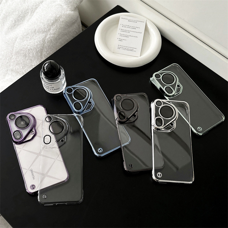 For Huawei P70 borderless electroplated phone case mate60 transparent with lens film glory 200 protective case hard