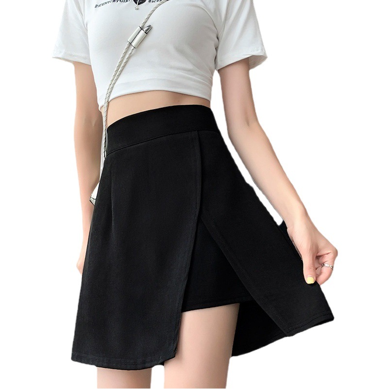 Falda plisada de verano para mujer, corte A, adelgazante, talla grande, con abertura, corta, 2026, de cintura alta, talla grande, negra, ajustada.