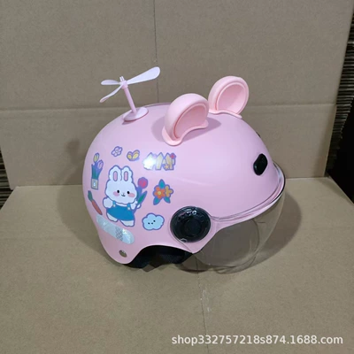 standard 3C certification 1-6 years old, Motosiklet kaskı (dəbilqə) - pink-strap-rabbit-transparent-mirror-pink-bear-ears-pink-windmill-3c-certified-1-6-years-old-j02