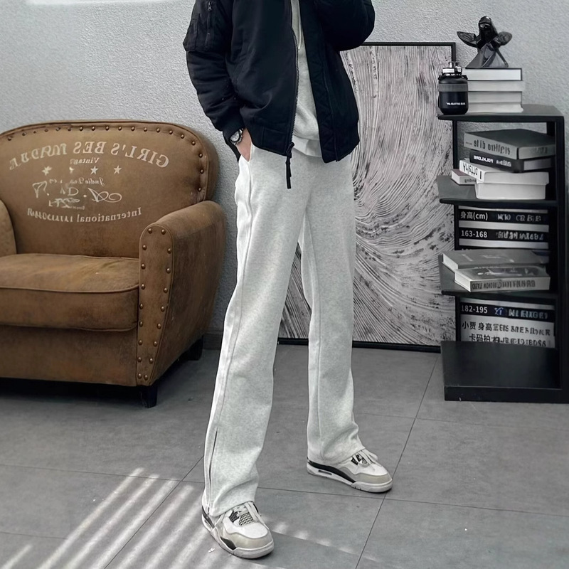 2025 Explosions Zipper Split Pants Hong Kong Style Trendy Brand Pendant Wide Leg Straight Pants High Street Casual Loose Sweatpants