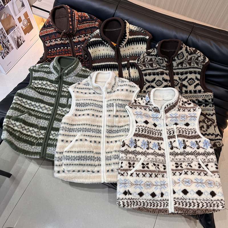 Outdoor Mountain Style! Vintage Nordic Fair Isle Thick Double-Sided Fleece Retro Loose Versatile Warm Vest for Women