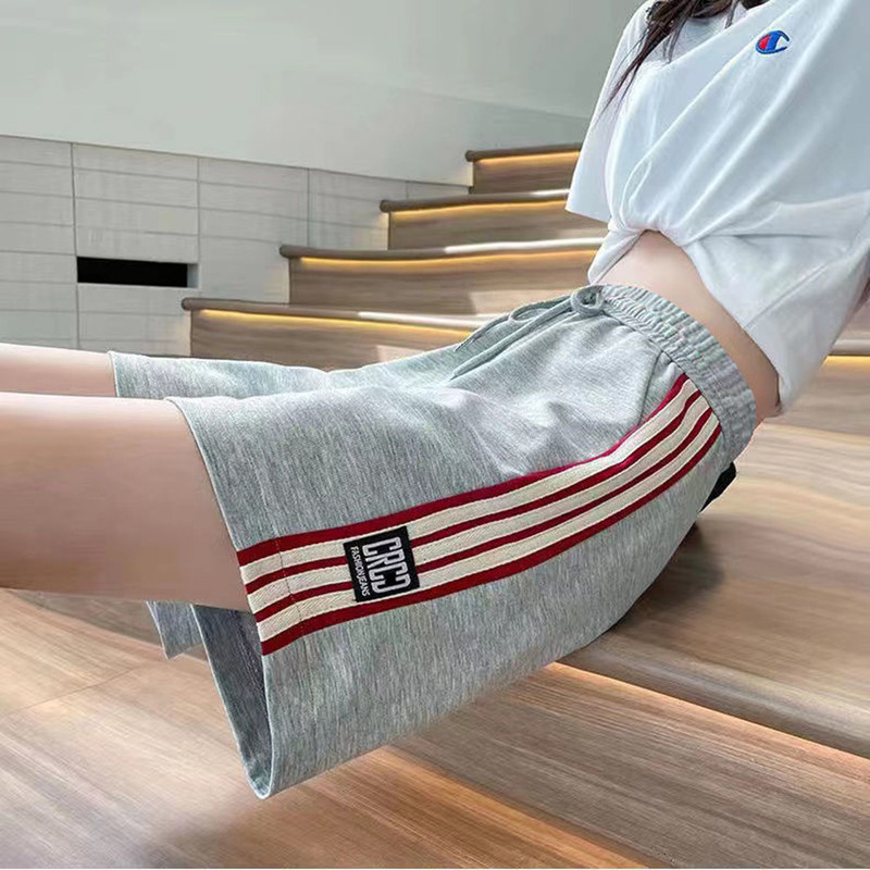 Plus size three bars sports shorts women's summer loose slimming chubby girl casual wide leg shorts straight pants