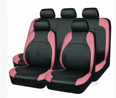 artificial leather car seat — Universal seat cover - pink-nine-piece-set-universal