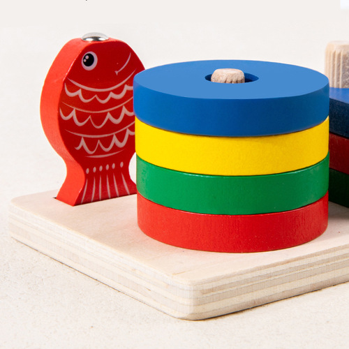 Wooden children's early education geometric shape matching column toy for boys and girls, brain development, hand-eye coordination matching toy