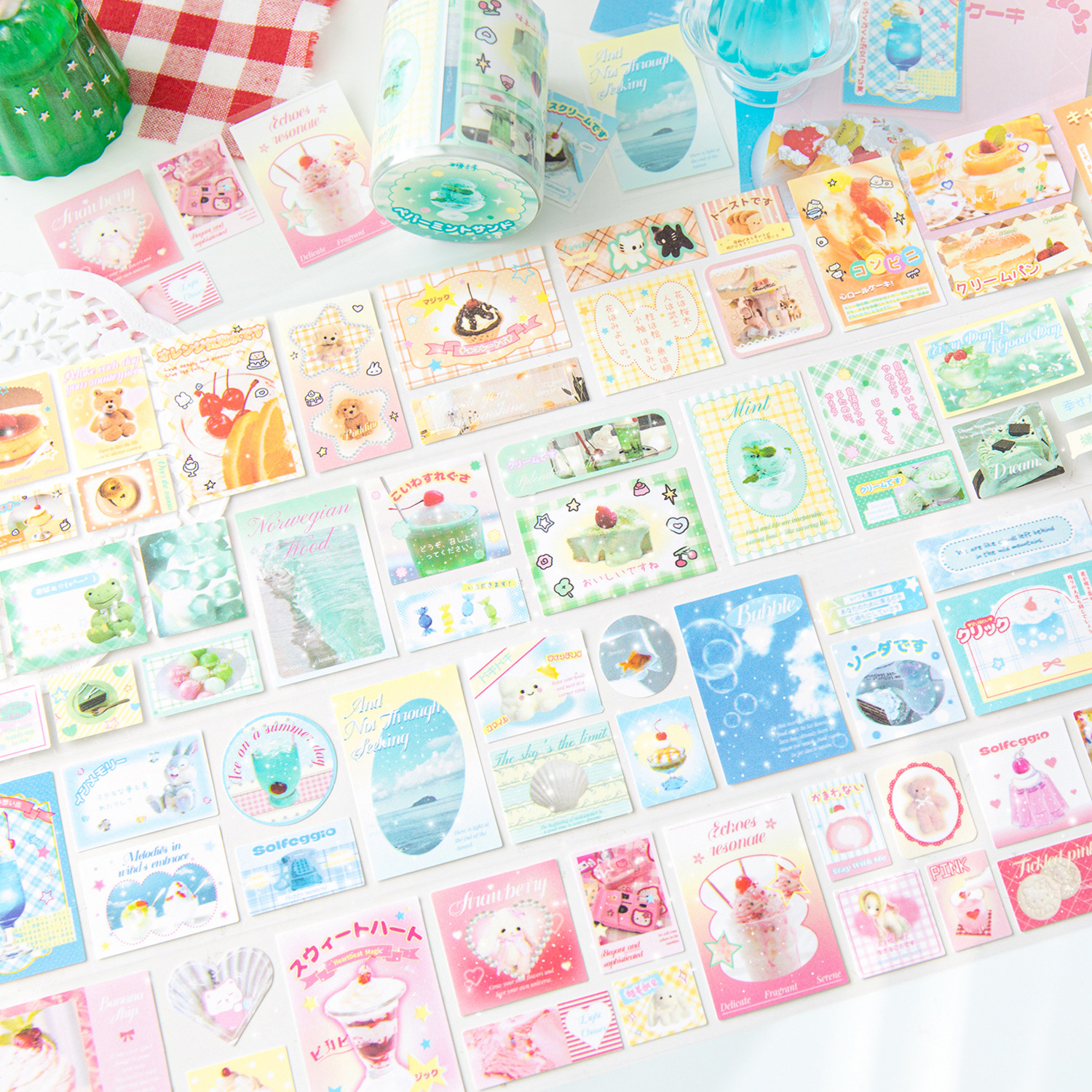糖诗闪砂模切排废胶带 冰岛甜茶系列 可爱夏日甜品素材手帐造景贴