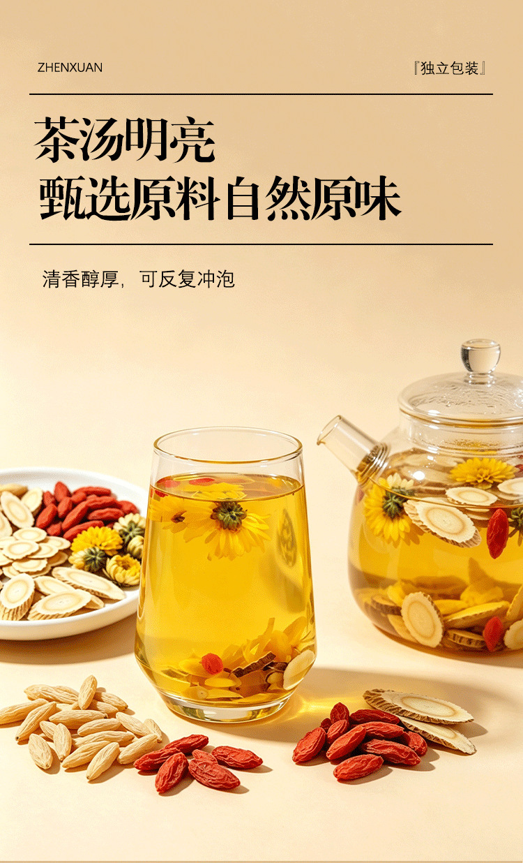 Yuanqi Ginseng Herbal Tea American Ginseng Astragalus Ophiopogon Goji Chrysanthemum Blend 8g x 10 Bags Cold Brew Wellness Tea specifications