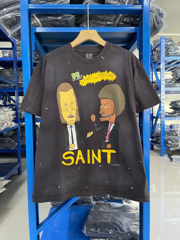 高品質 SAINT MICHAEL ICON ウォッシュ加工 オールド半袖 アメカジ レトロ プリント カップル Tシャツ 男女兼用|undefined