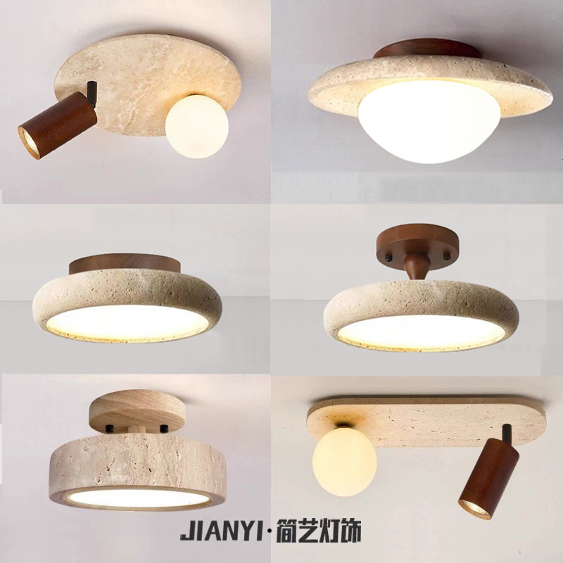 Japanese Style Silent Wind Yellow Cave Stone Small Ceiling Lamp Retro Cream Style Bedroom Entrance Balcony Corridor Stair Auschor Lamp