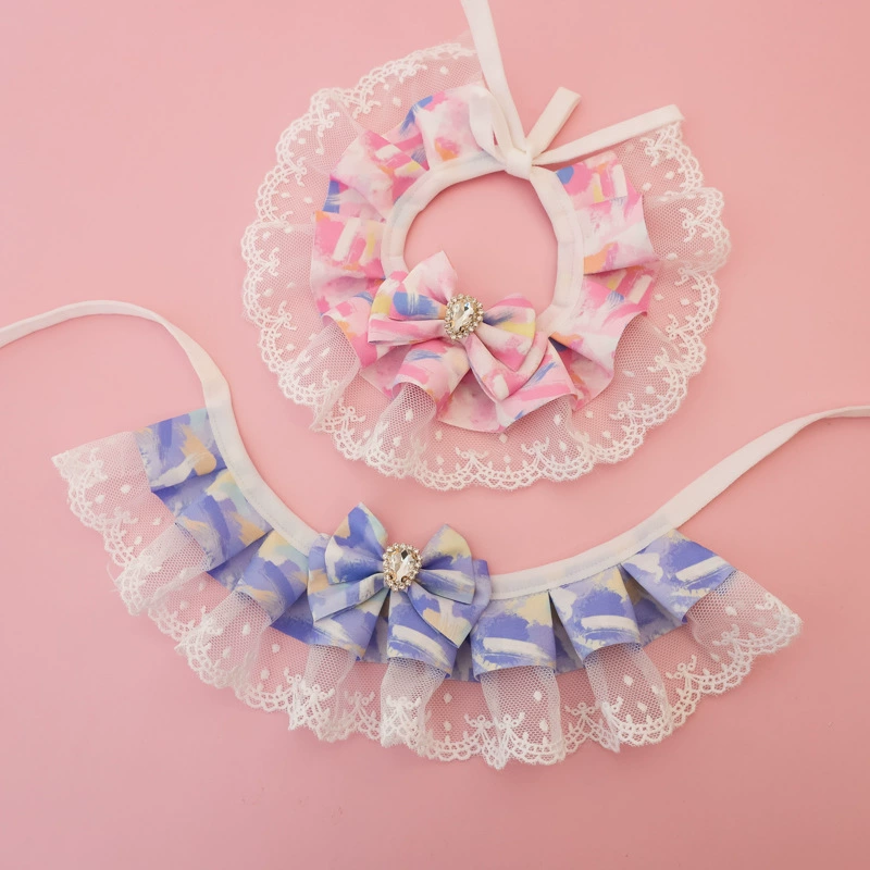 Ошейник для питомца, кошачий, собачий, шарф-слюнявчик, украшения, кружево, сломанные цветы, градиент, жемчужный бант, весна-лето, стиль принцессы