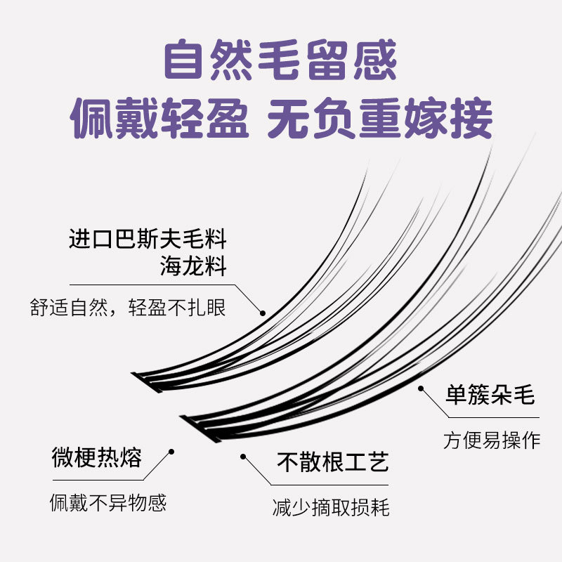 BQI小恶魔假睫毛 浓密轻盈自然仿真单簇分段式嫁接眼尾加长假睫毛