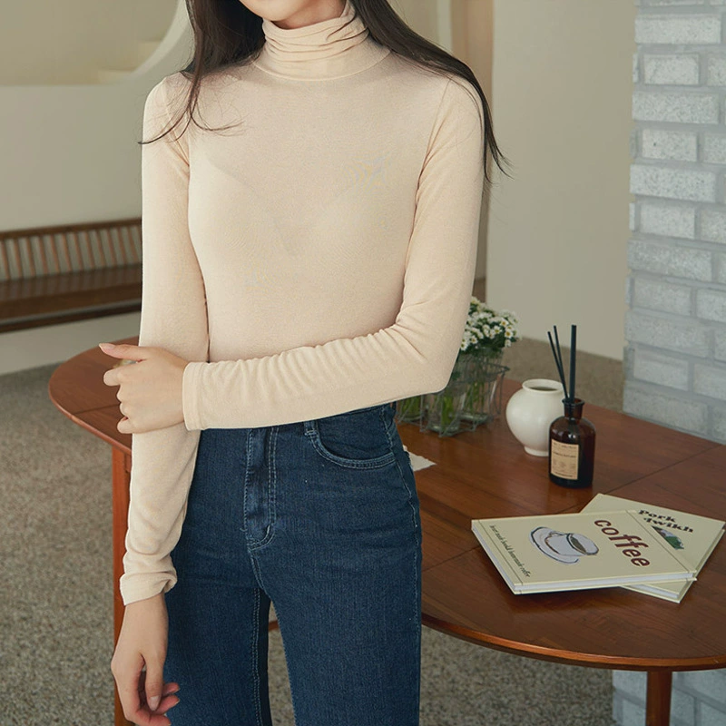 Рубашка с высоким воротником, Женская на весну, осень и зиму 200 кг, комплект из модала, Вязаная футболка с длинным рукавом, черная одежда больших размеров