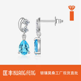 欧美跨境新款饰品S925银天然海蓝宝耳坠耳钉轻奢高级感耳饰耳环女