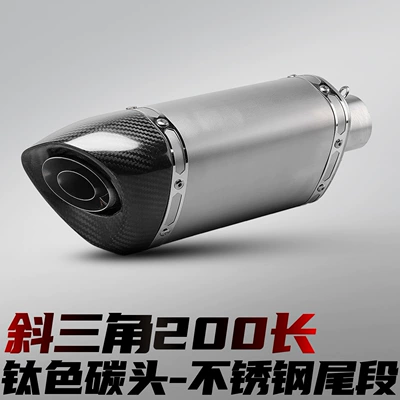 Motorcycle Modified Exhaust Pipe, Racing-Style Motorcycle exhaust pipe - inclined-triangle-tail-section-carbon-head-titanium-color-200-long
