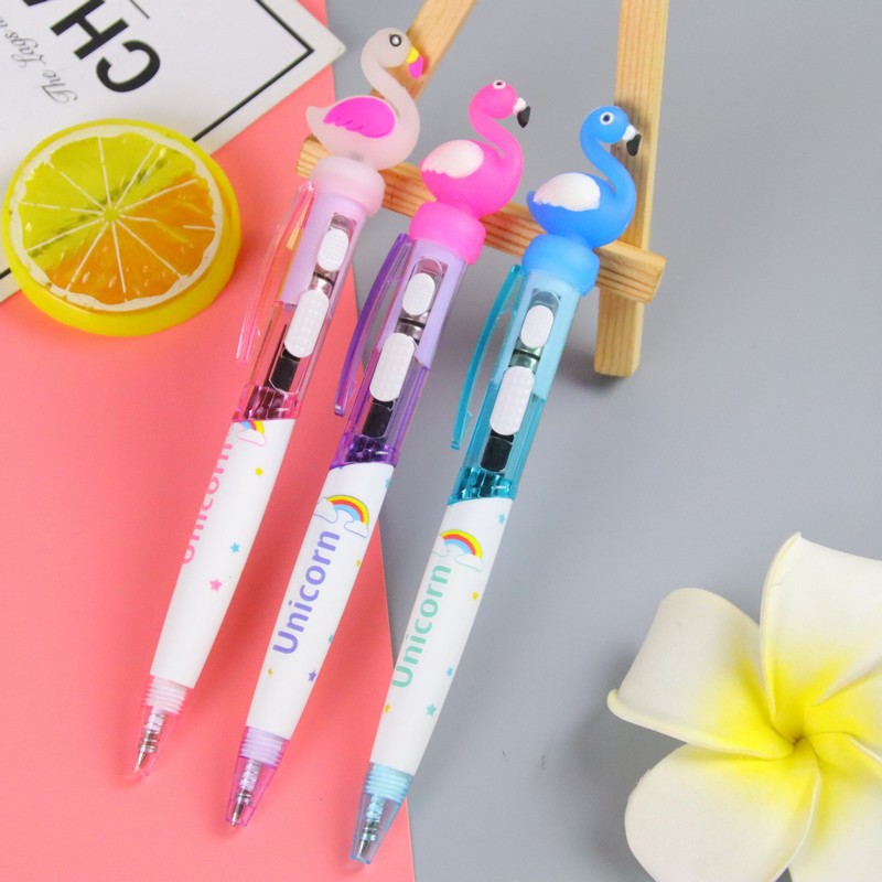 Lindo papelería con luz Prensa bolígrafo Cartoon Flamingo luz pluma estudiante creativo herramienta de escritura pluma de aceite al por mayor