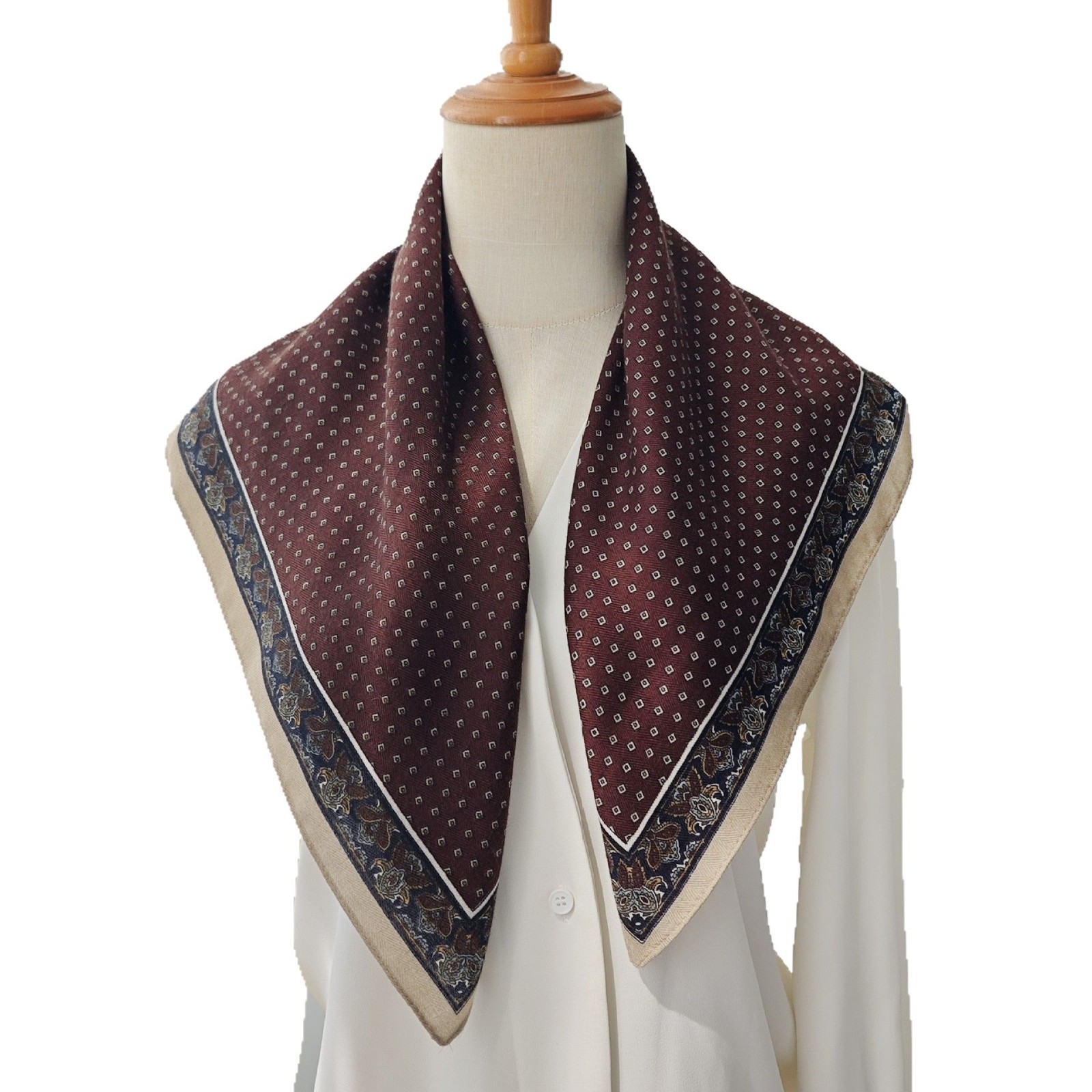 Bufanda de seda con estampado de estilo de dinero antiguo retro Bufanda cuadrada de terciopelo de pata de gallo para mujer 2025 primavera nueva bufanda de sentido premium